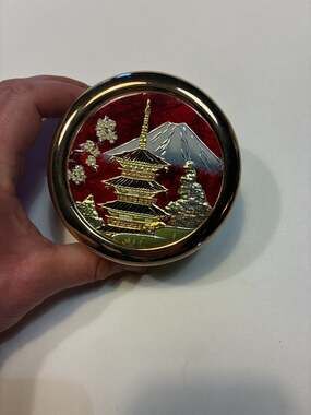 Vintage The Art of Chokin Porcelain Trinket Box Mount Fuji Pagoda